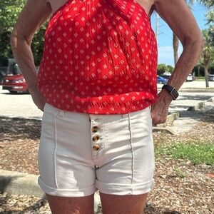 Pilcro Cream High Waist Button-Up Shorts